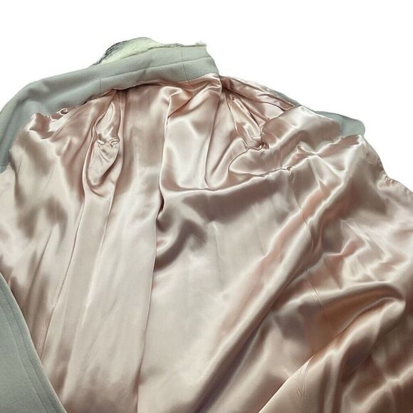 Vintage Elegant Gray beige Women's long belted Coat with Fur Collar L/XL - Picture 13 of 16